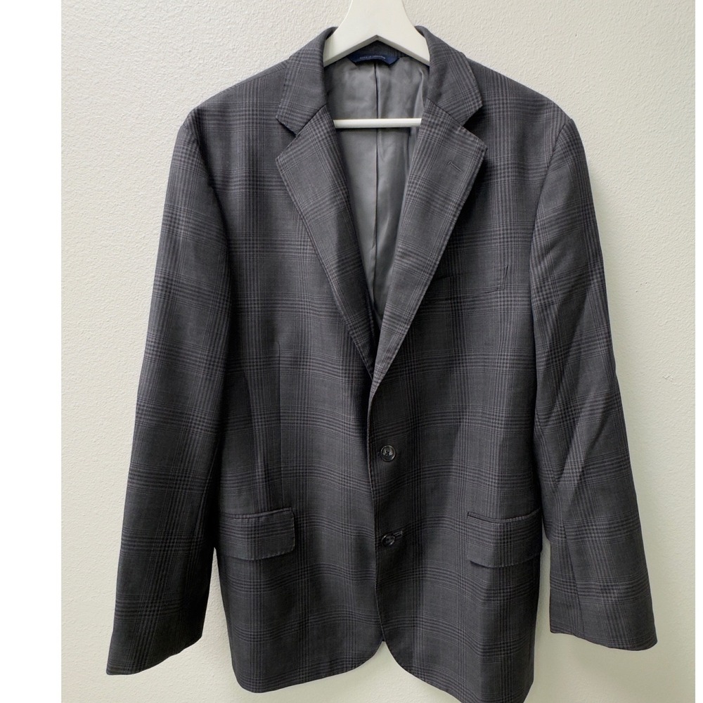 Brooks Brothers Classic Blazer Mens 42R Grey Plaid Wool Blend Zignone Italy
